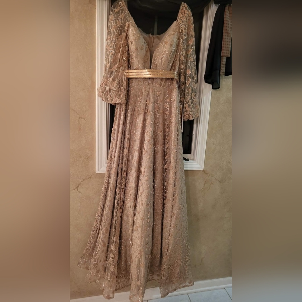 Cream color dress hand see through heavy beaded